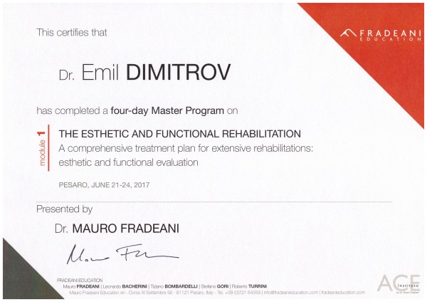 МАСТЪР ПРОГРАМА НА ACE INSTITUTE ЗА ЦЯЛОСТНА ЕСТЕТИЧНА И ФУНКЦИОНАЛНА РЕХАБИЛИТАЦИЯ, ПЕСАРО, ИТАЛИЯ